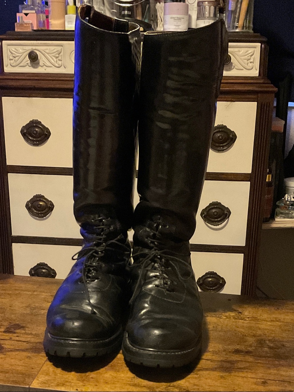 Men's Black Tall Lace-Up Leather Boots